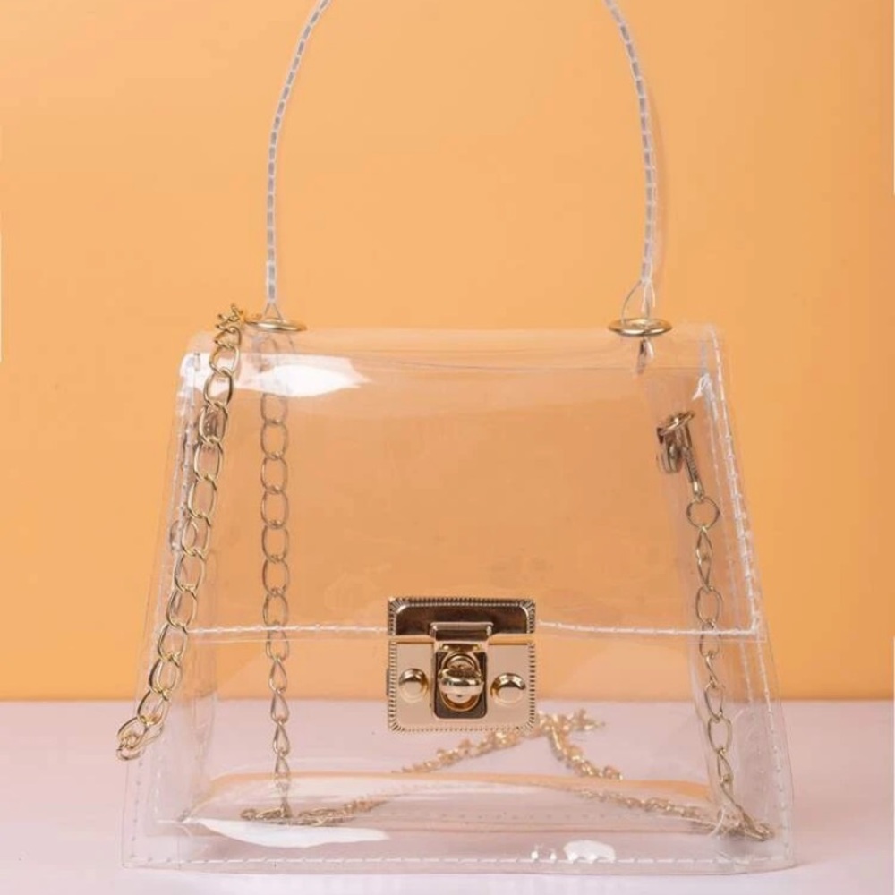 Clear crossbody bag with gold chain